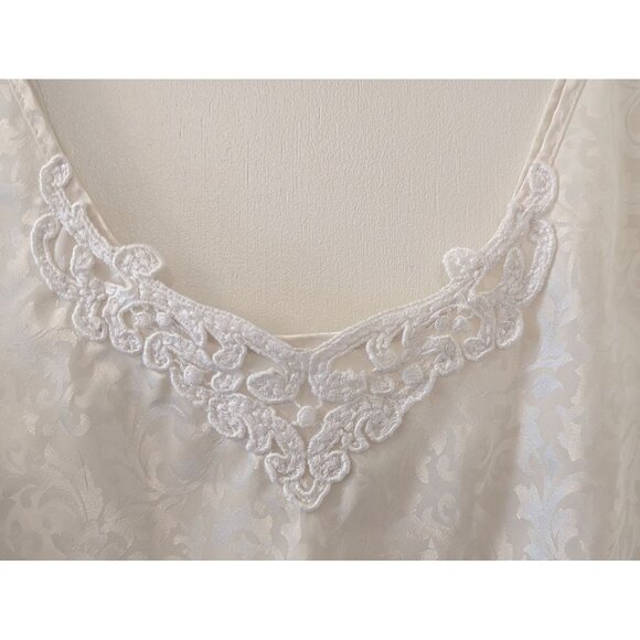 Vintage White Sleeveless Jacquard Tank Top With Lace Trim Scoop Neck - Picture 3 of 5